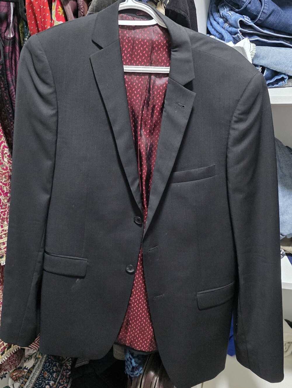 Black Brown 1826 Black Suit Jacket with Burgundy Lining